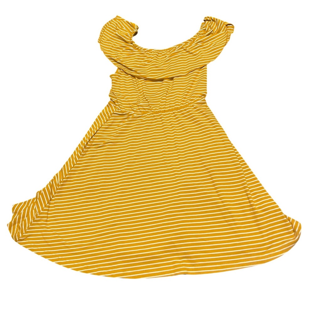 Chenault Girls Mustard Yellow White Striped Off Shoulder‎ Ruffle Dress Size 10